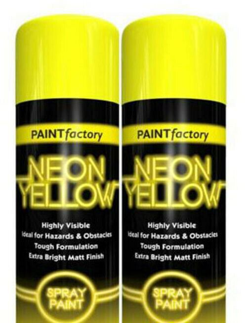 Yellow Neon Spray Paint Aerosol Primer Gloss Metallic Chalk Glitter Wood x2