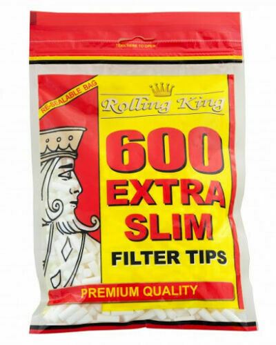 1200 (2 x 600) ROLLING KING EXTRA SLIM Cigarette Filter Tips Resealable Bag