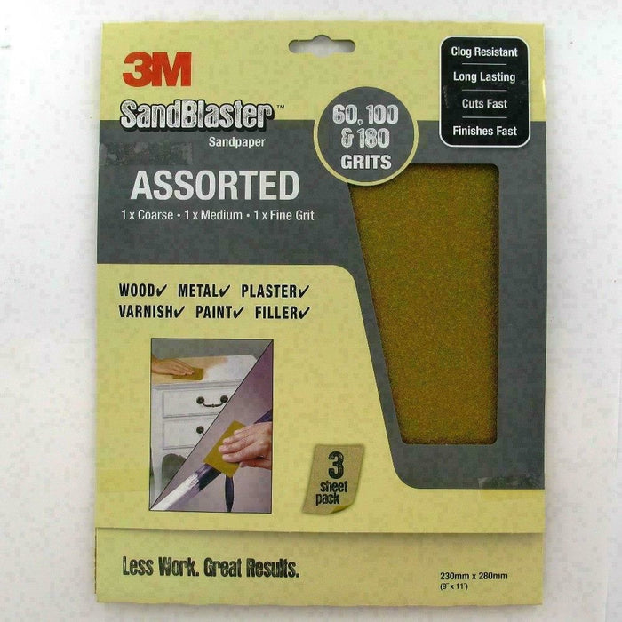 3M Sandblaster Sandpaper Sheets/Assorted Grits x6, High Performance - 6 Sheets