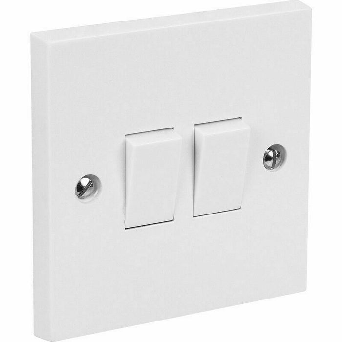 Light Switch White Plastic Single 2 Gang 2 Way Switch BS ASTA Approved 10 Amp x2