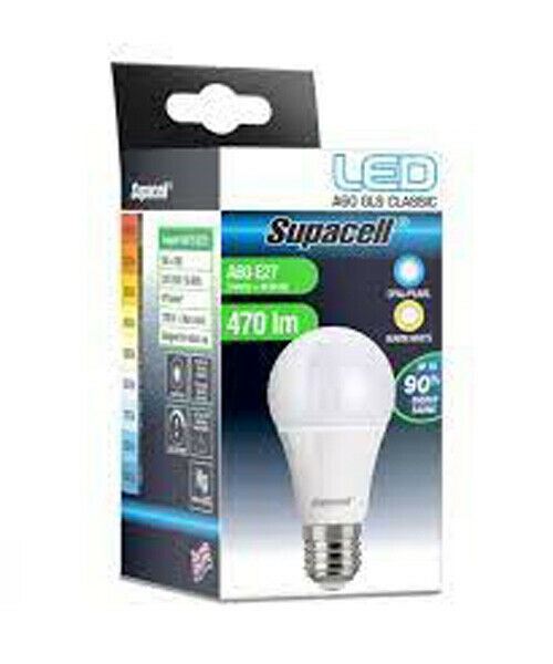 Supacell LED Screw Bulb Opal/Pearl Cool Day White Non Dimmable A60 E27 470 lm 5w