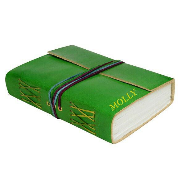 Leather 3-string Green Leather Journal  Fair Trade Handmade- Gold Molly