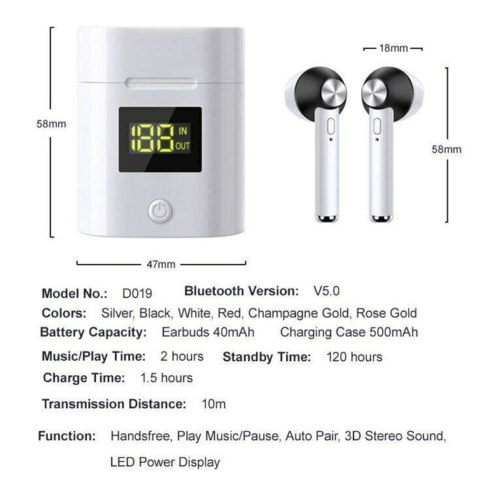 Wireless Bluetooth 5.0 Earphone 3D Stereo Sound Earbud Headset With charging box