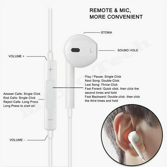 Earphones For iPhone 8 7 6 Plus X XR XS 11 12 13 Pro Max Headphones Wired Earbud