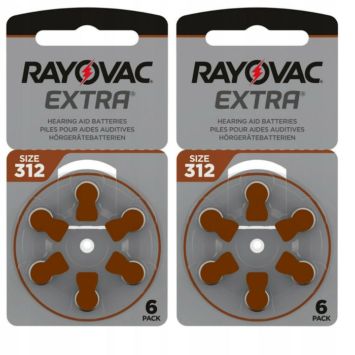 RAYOVAC EXTRA SIZE 312 PR41 HEARING AID BATTERIES 1.45V 12 CELLS (2 PACK OF 6)