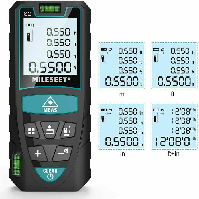 Laser Distance Meter 50M/165ft, Mileseey IP54 Measure with 2 Bubble 50m