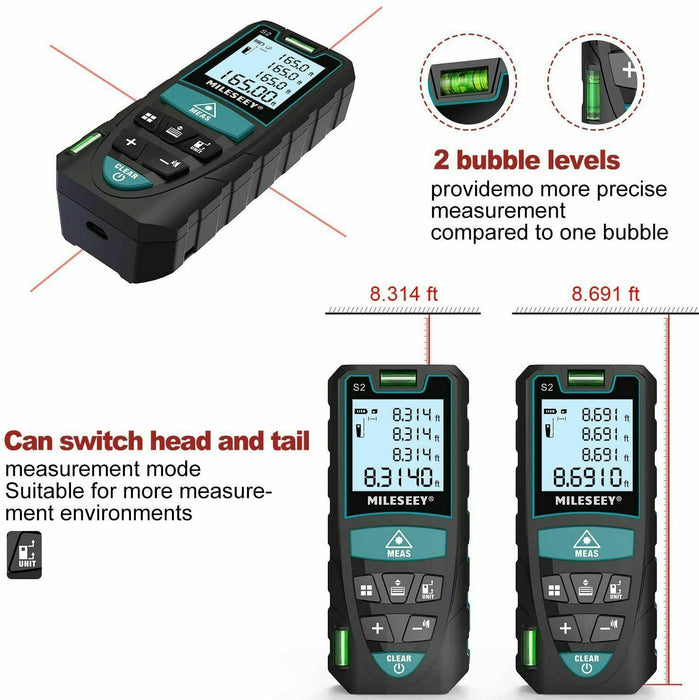 Laser Distance Meter 50M/165ft, Mileseey IP54 Measure with 2 Bubble 50m