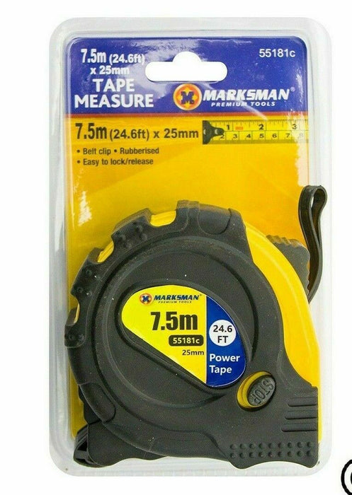 7.5M, 24.6FT,25MM  RETRACTABLE METAL TAPE MEASURE POWERGRIPLOCK METRIC IMPERIAL