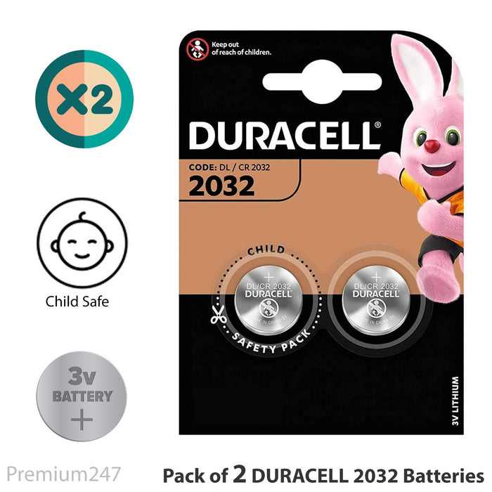 2 X Duracell CR2032 3V Lithium Button Battery Coin Cell DL/CR 2032 Long Expiry