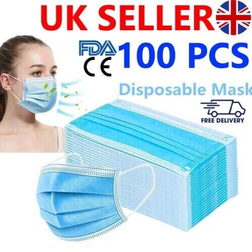 100 Disposable Face Mask Surgical 3 Ply Mouth Guard Cover Face Masks Protection