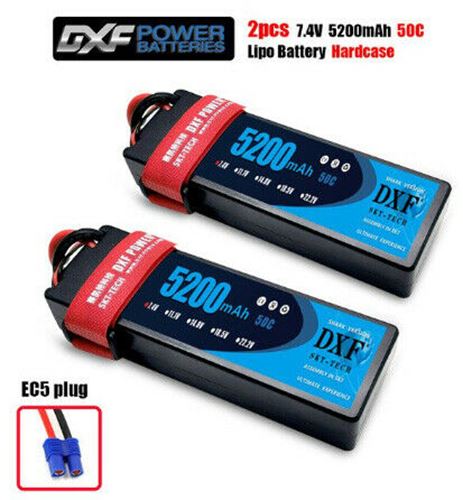 DXF 2pcs 5200mAh 7.4V 50C 2S LiPo RC Battery Pack with Hard Case EC5 Plug for RC