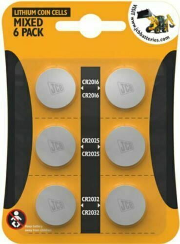 JCB Mixed Pack of 6 x Lithium Coin Cell Batteries, CR2016, CR2025, CR2032