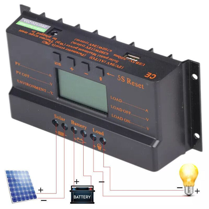 12V/24V 80A PWM Solar Controller LCD Function 5V DC Solar Panel Battery Charge R