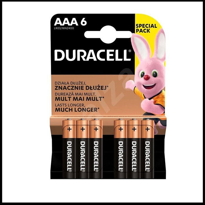 6 X DURACELL AAA BASIC POWER ALKALINE BATTERIES LR03 MN2400 EXPIRY 2029