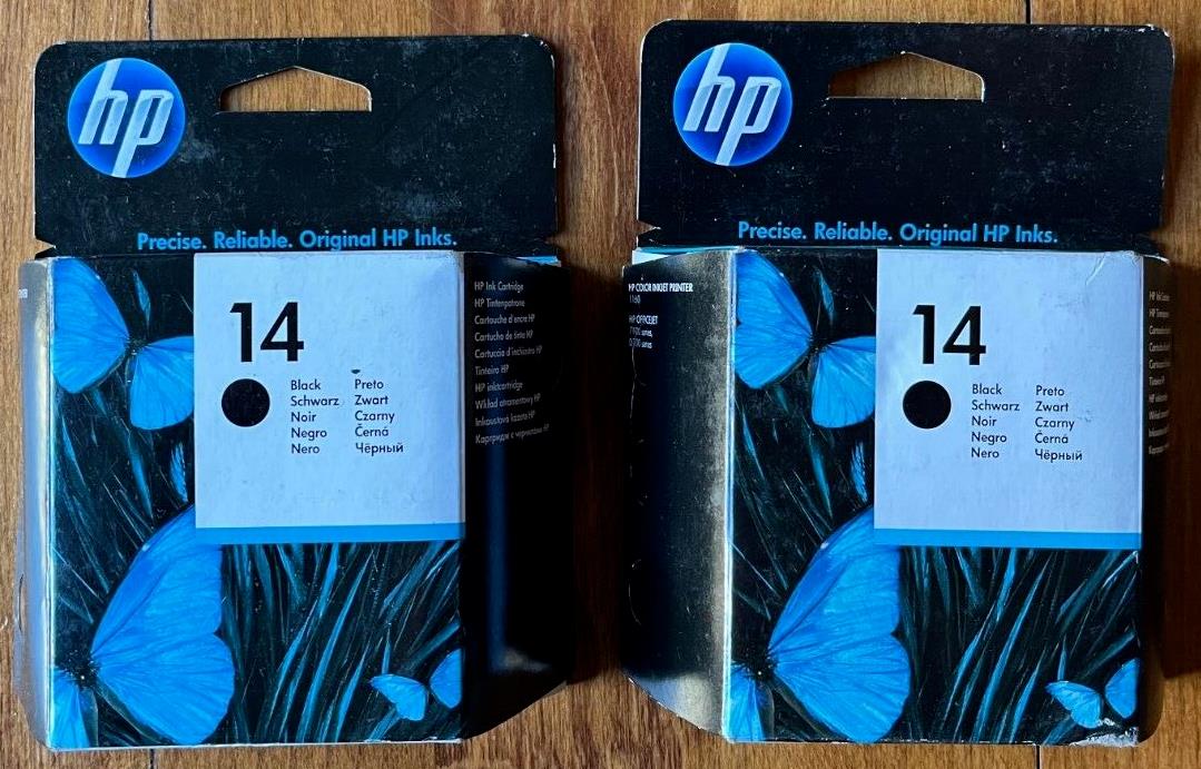 2 x Genuine HP14 Black Ink Cartridges 26ml C5011DE EXP Apr 2009
