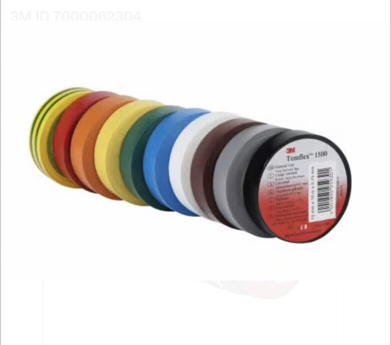 3M TEMFLEX 1500 Assorted Electrical Insulation Tape 19mm x 25m 0.15mm Thick x104