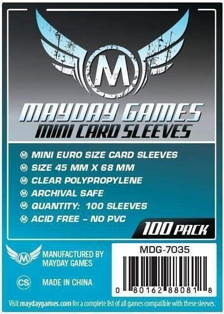 100 x Mayday Games Clear Mini Euro Card Sleeves (45mm x 68mm)