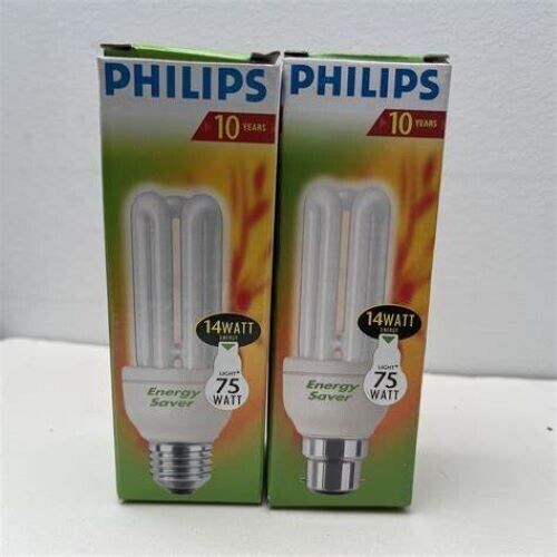 2 X PHILIPS Genie 14w Equivalent To 75w B22 Energy Saving Light Bulbs NEW