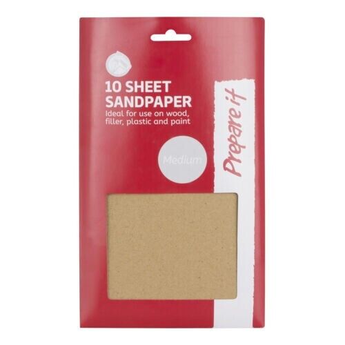 10 Medium Grit Sandpaper Sheets for Wood, Plastic, Paint & Filler