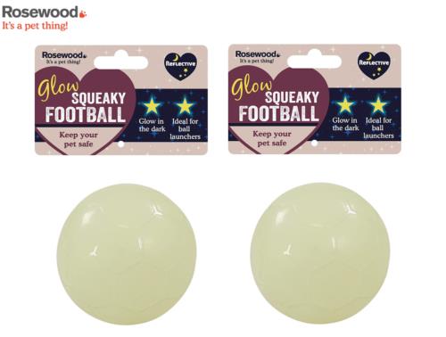 2X  ROSEWOOD GLOW IN THE DARK SQUEAKY FOOTBALL DOG PUPPY TOY BALL FITS LAUNCHERS