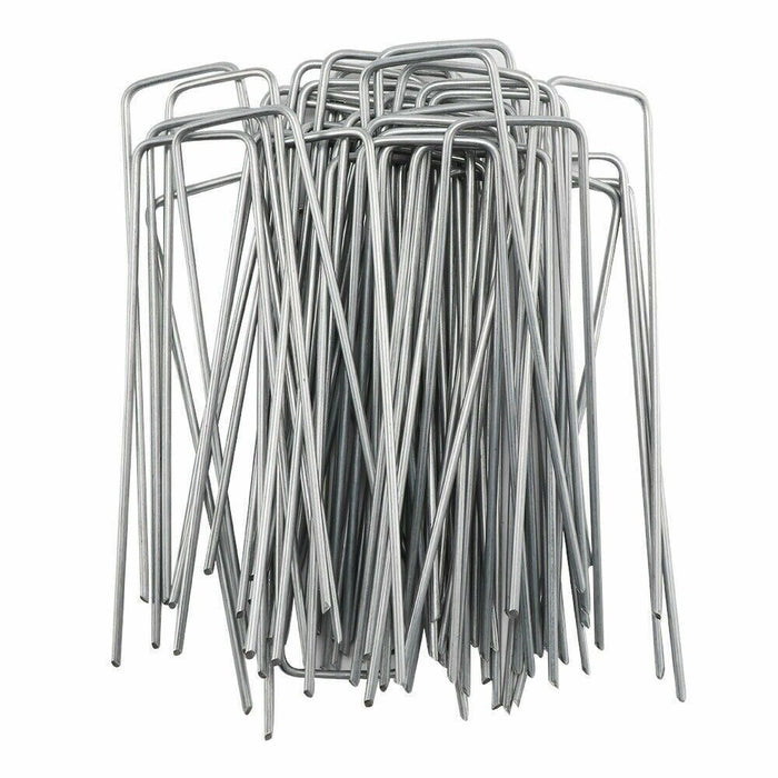 200x METAL GROUND PEGS GARDEN WEED BARRIER MEMBRANE PINS FABRIC HOOK STAPLE PEG