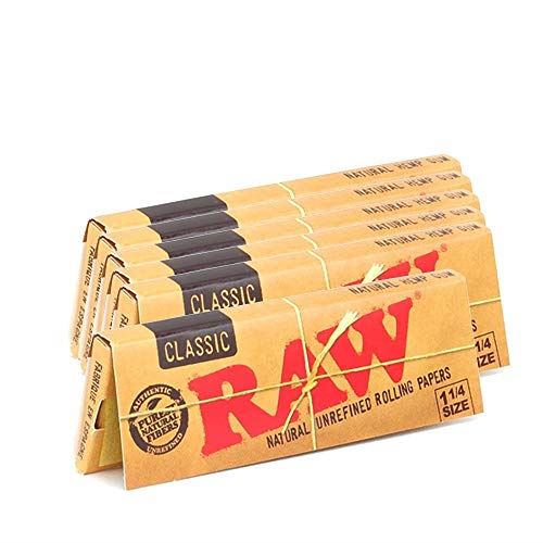 Raw Unrefined Classic 1.25 1 1/4 Size Cigarette Rolling Papers, 6 Packs